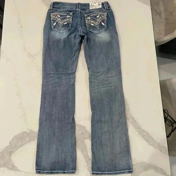 Charme Aztec Embroiderey Mid Rise Bootcut Denim Jeans Women’s 30 Light Blue Wash - Picture 5 of 9